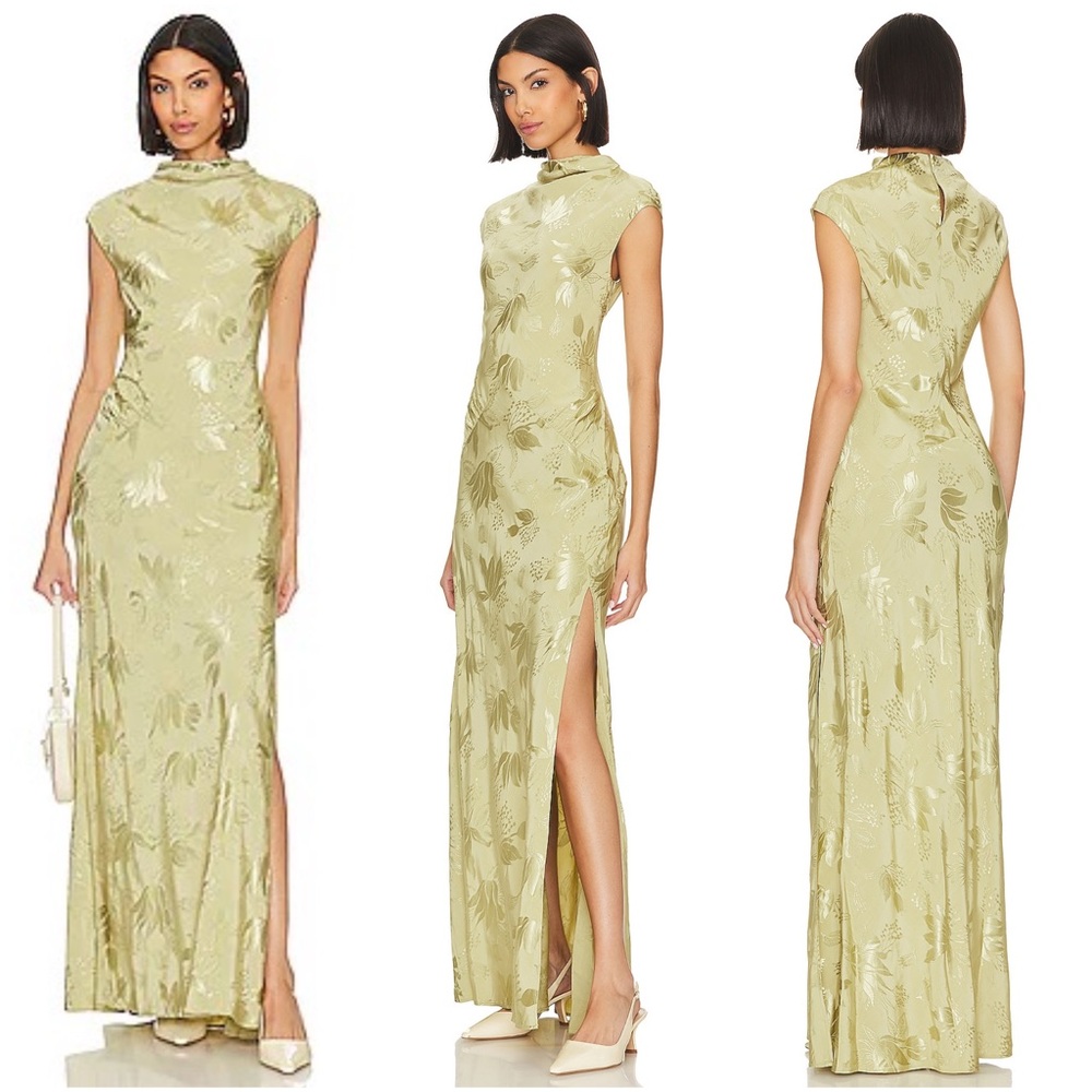 L'Academie Olive Floral Maxi Dress
